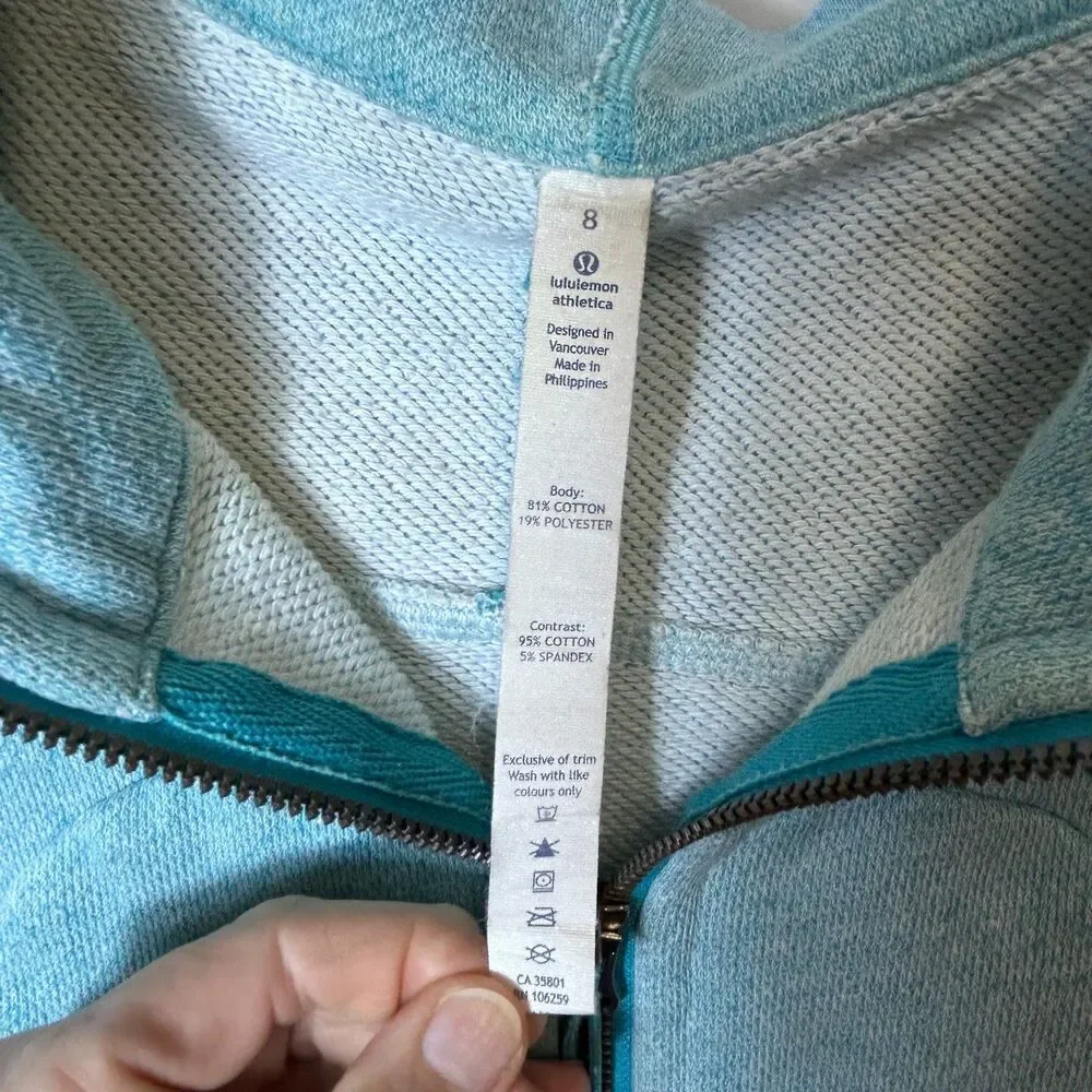 Lululemon On The Daily Women's Turquoise Blue Full Zipper Hooded Jacket Size 8